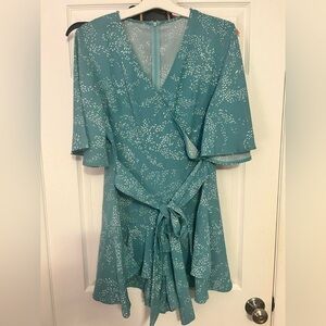 Elegant Teal Wrap Romper Dress